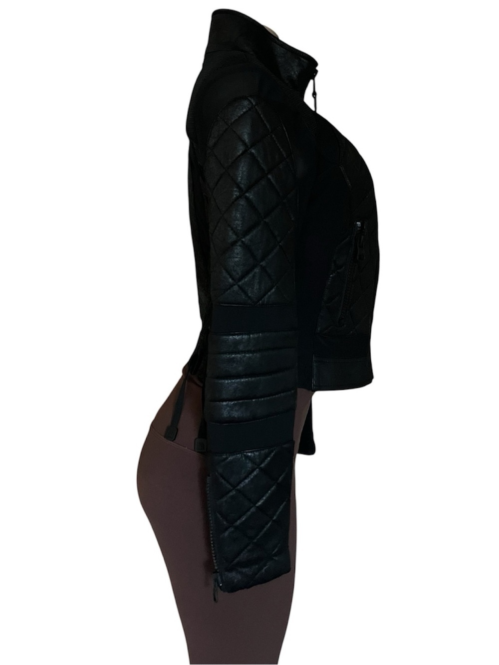 BLANC NOIR CLASSIC BLACK QUILTED GENUINE LEATHER MESH MOTO JACKET - Picture 4 of 12